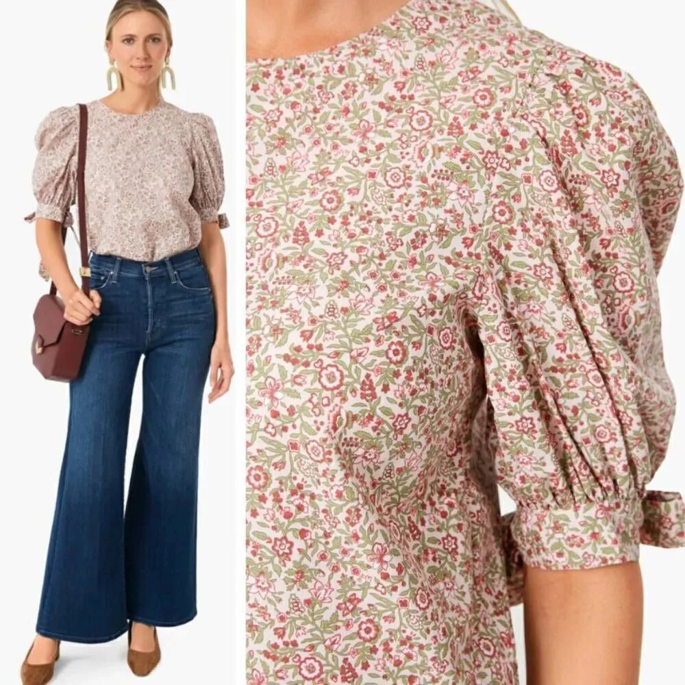 Tuckernuck Hyacinth House Red Floral Fiona Blouse XS NWOT